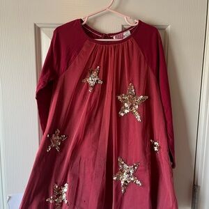 Mini boden Red Dress with Sequin Star Accents size 5-6